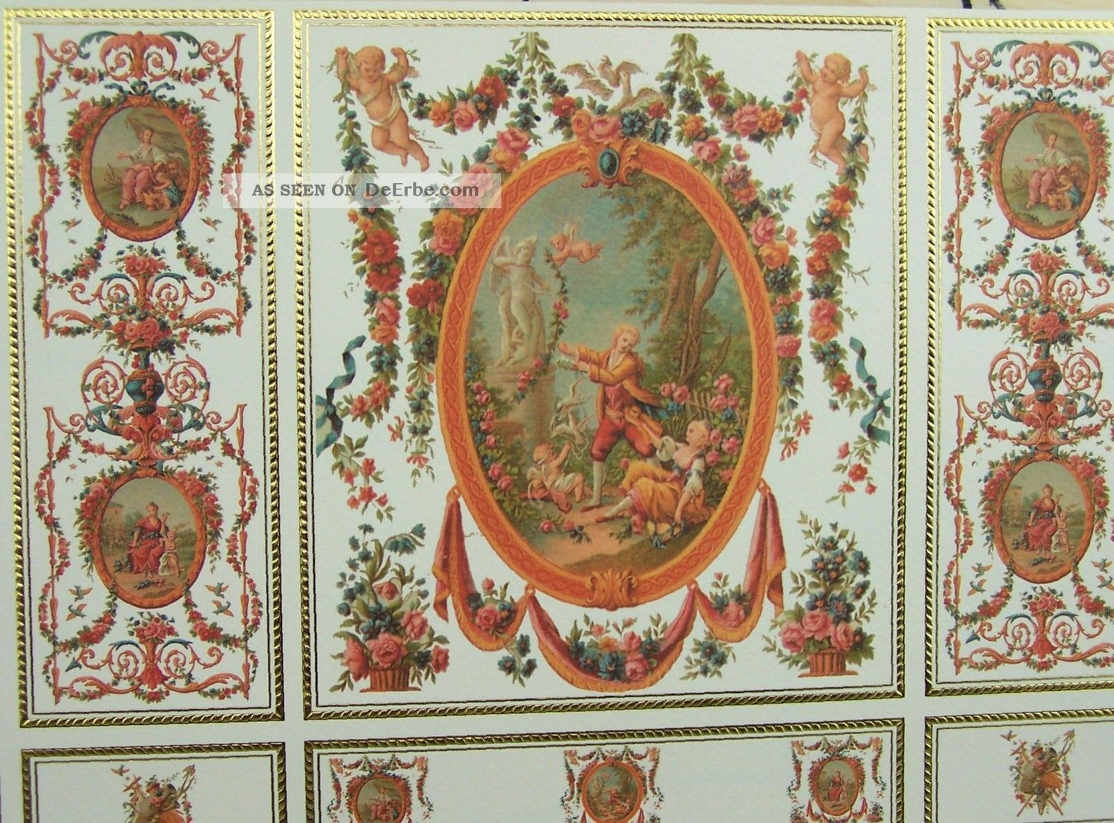 Wandverzierung,  Paneele Für Puppenhaus,  Bunt Mit Rosen.  1:12.  27x40 Cm. Nostalgieware, nach 1970 Bild