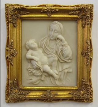Relieff Bild Madonna Vintage Goldfarben Barockrahmen Geschenk 21,  5 X 19 Cm. Bild