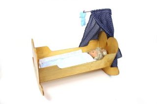 Altes Holz Puppenbett Puppenwiege Bett Bettstange Himmel Bettenset Puppe Bild