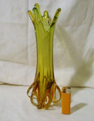 Xl Murano Glas Vase,  Grün/gelb,  Sommerso,  29 Cm 1,  0 Kg,  Seguso,  F.  Poli,  Glass Bild