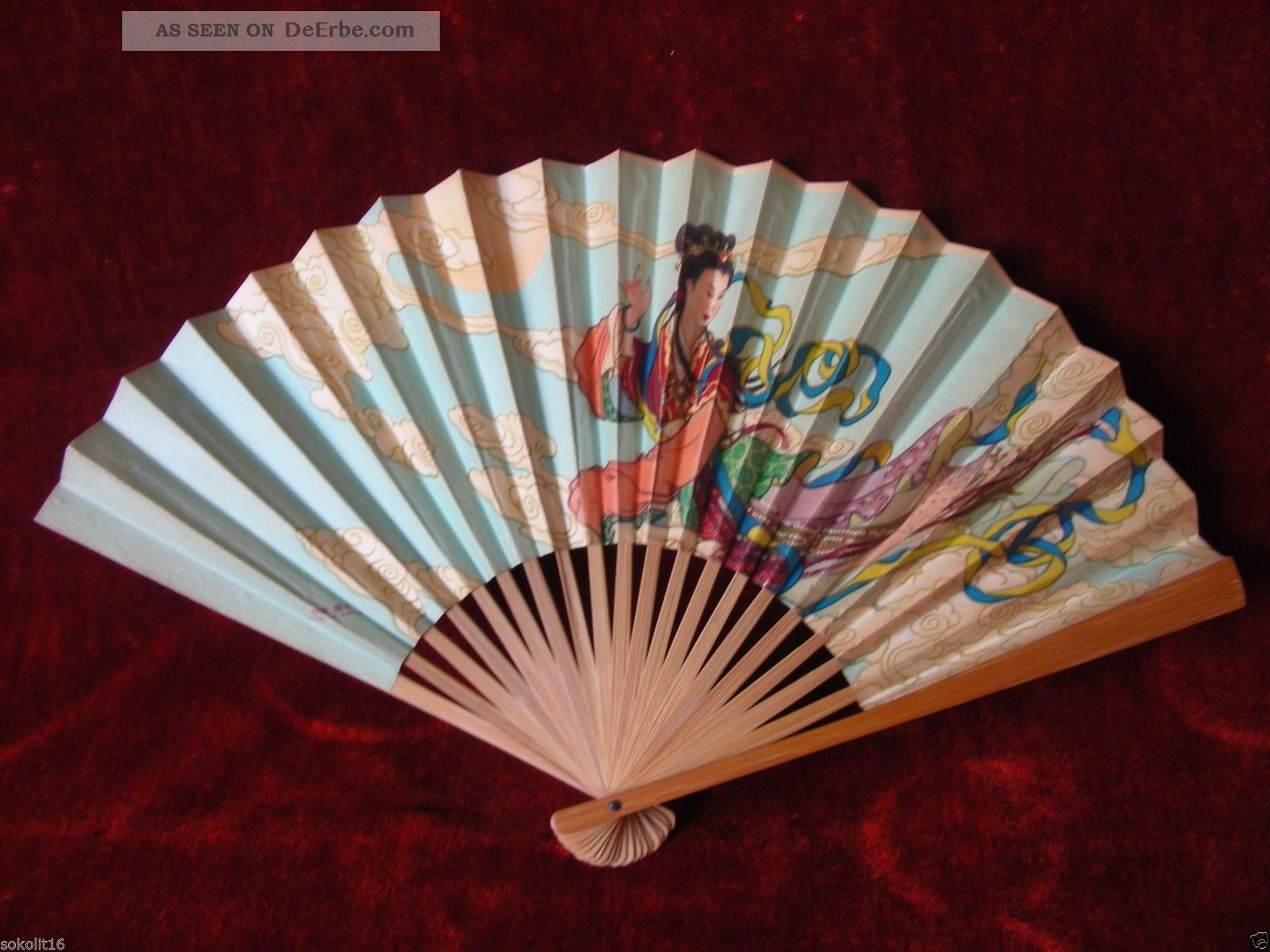 Fächer China Bambus Papier Handbemalt Legenden Vom Westlichen See Um 1900 Accessoires Bild