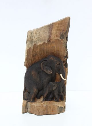 Elefantenfamilie Elefant Holz Baumstamm Statur Deko Teak Relief Skulptur Nr.  26 Bild