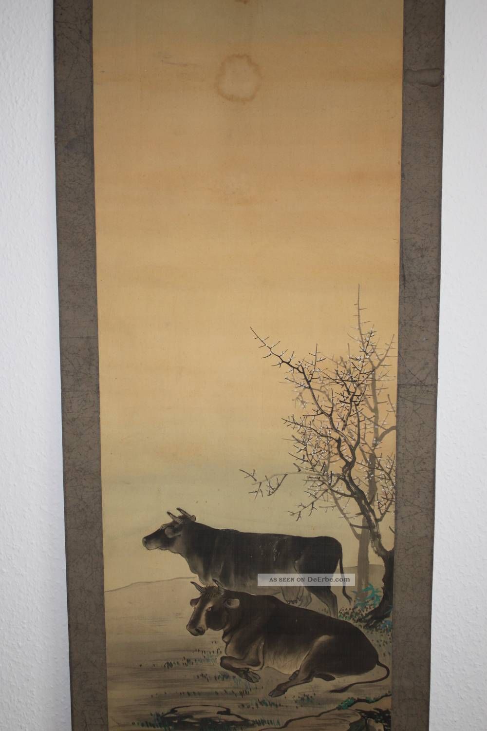 Japanisches Rollbild Kakejiku Zwei Kühe Japan Scroll Two Cows 1264 Asiatika: Japan Bild