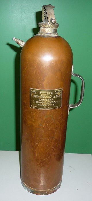 Antiker Feuerlöscher Kupfer Rauch Zürich Modell 1910 Mit Halterung Bild
