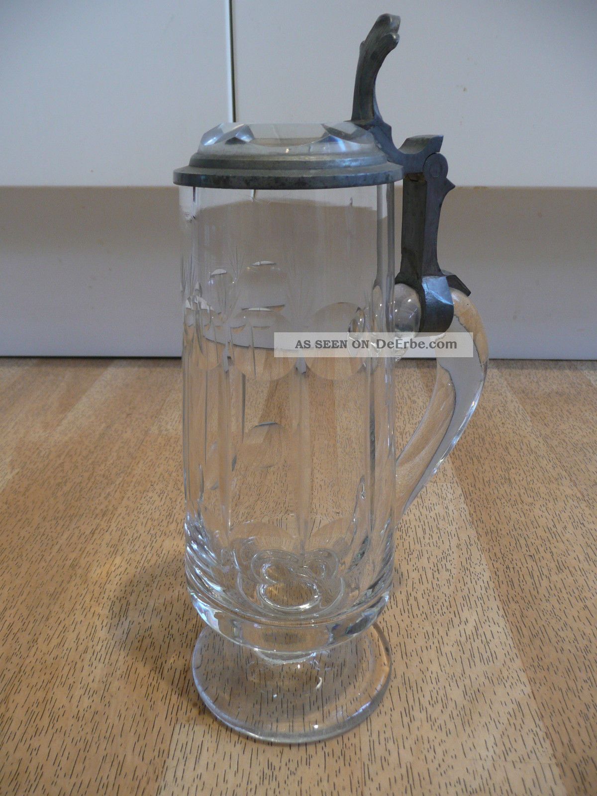 Jugendstil Bierkrug Glaskrug Prisma Deckel Glas - Deckel Krug Trink Pokal Standfuß Sammlerglas Bild