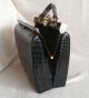 Vintage Handtasche Tasche Kelly Echtleder Kroko - Optik Schwarz Gut Erhalten Chic Accessoires Bild 1