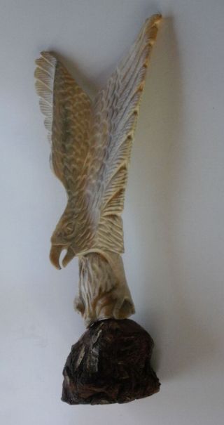Rarität Antike Missionarsarbeit - Großer Bein Geschnitzter Adler Auf Holzsockel Bild