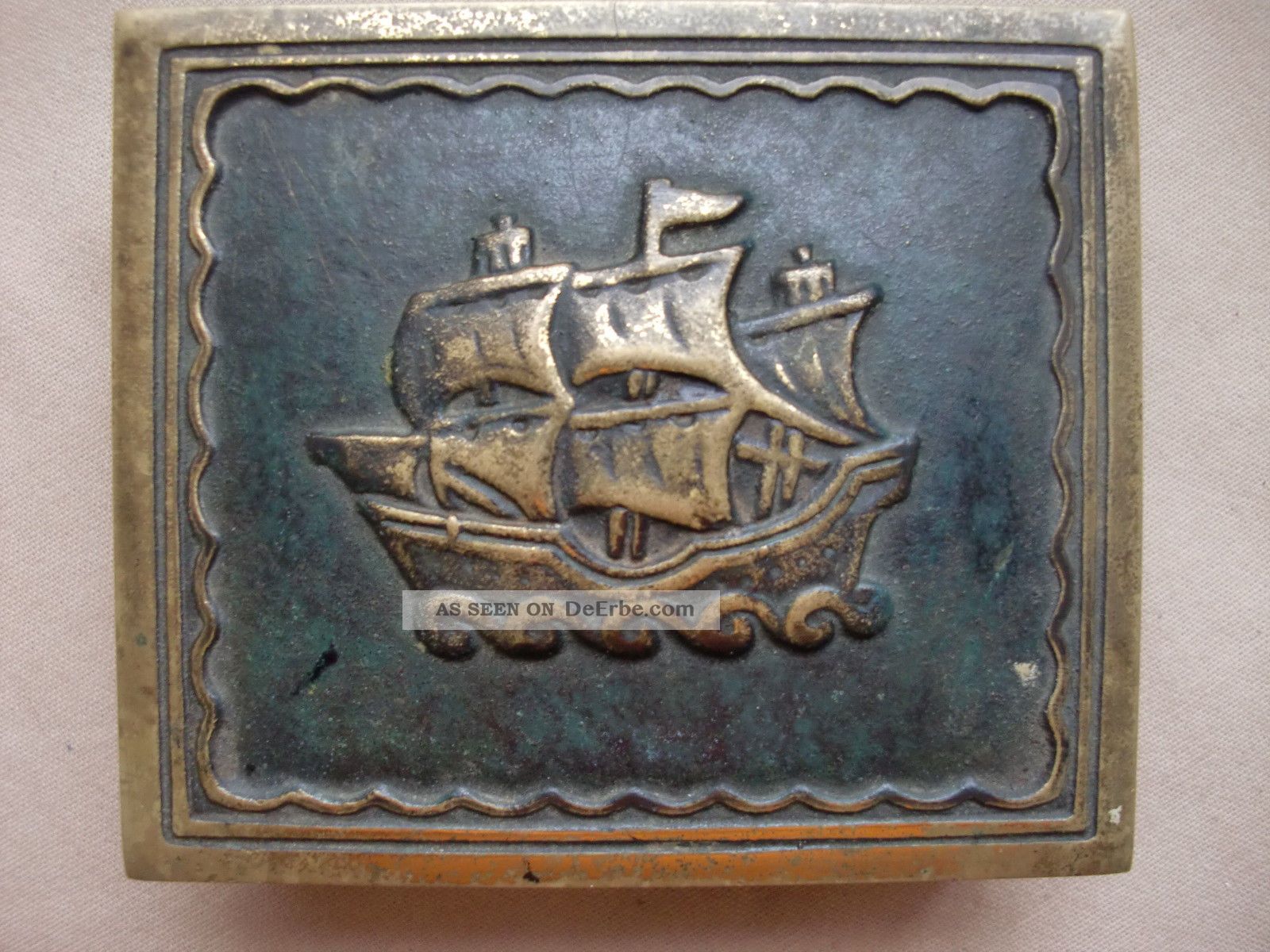 Schwere Zigarettendose,  Messingdose Mit Segelschiff,  Größe: 9,  5 X 8 X 3,  5cm Gefertigt nach 1945 Bild