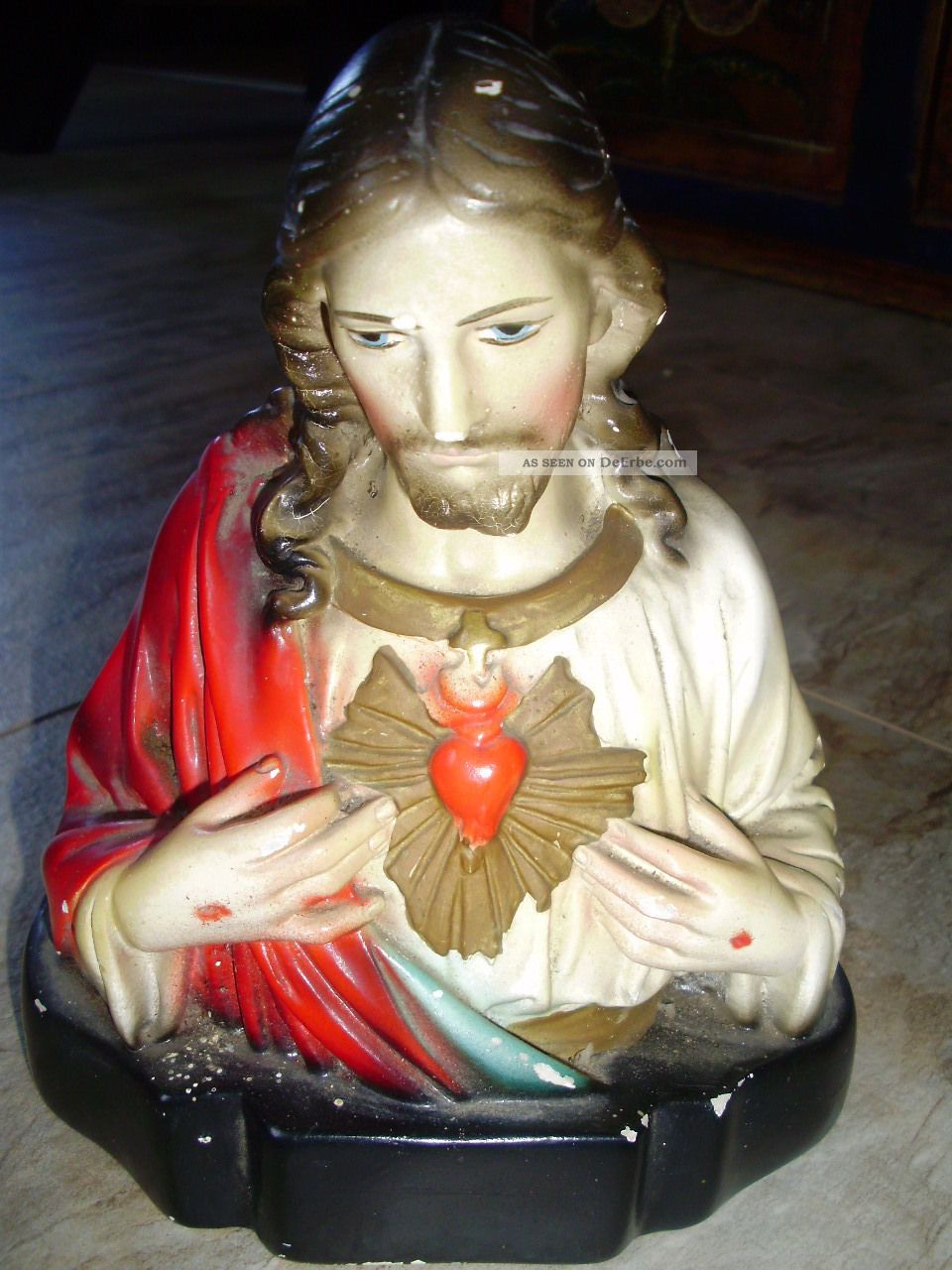 Antike Jesus Büste,  Hl.  Figur,  Sakrale Skulptur,  Seltene Form Für Hausaltar 1900-1949 Bild