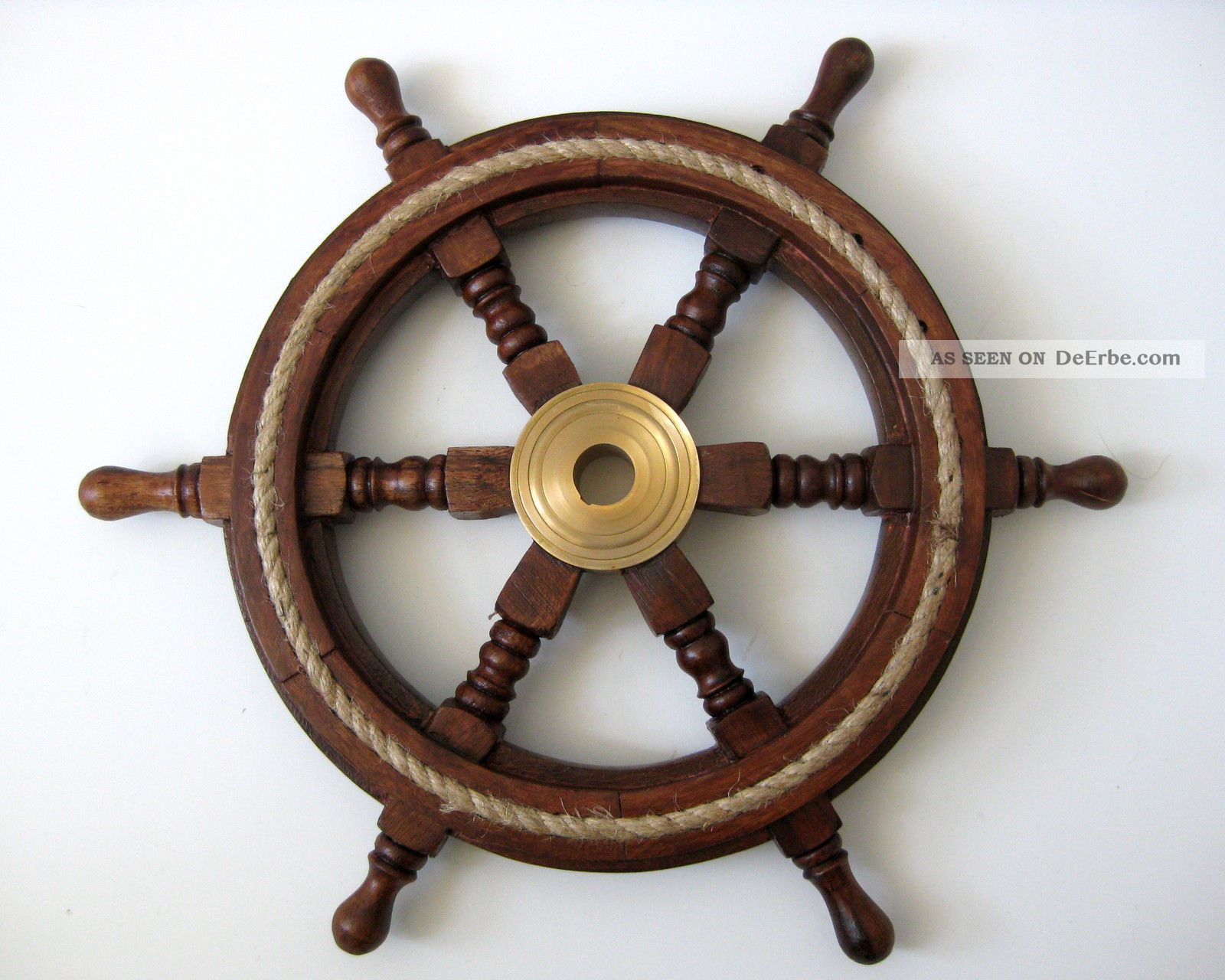 Deko Steuerrad Aus Holz Mit Tau - Inlay 32cm Durchmesser Messingnabe Maritime Dekoration Bild