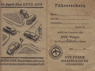 Dux Auto Führerschein 50er Jahre.  Aus Dem Dux Autobaukasten.  Sehr Selten Bild