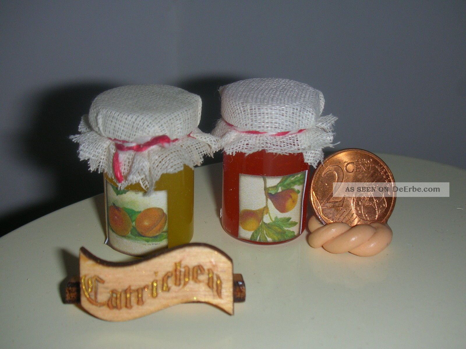 2 Stück Gläser Apfel/birnen - Gelees/puppenküche/emmaladen/puppenhaus Kaufmannsläden & Zubehör Bild