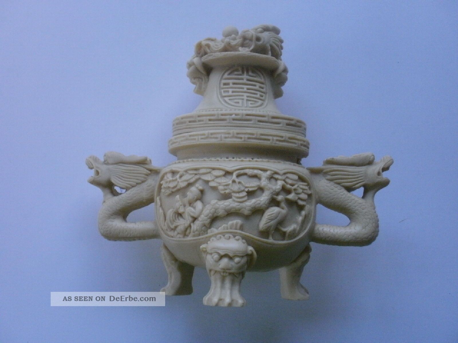Rarität Alt China - Beschnitzter Tripod Censer - Shou,  Drachen,  Dämonen Asiatika: China Bild