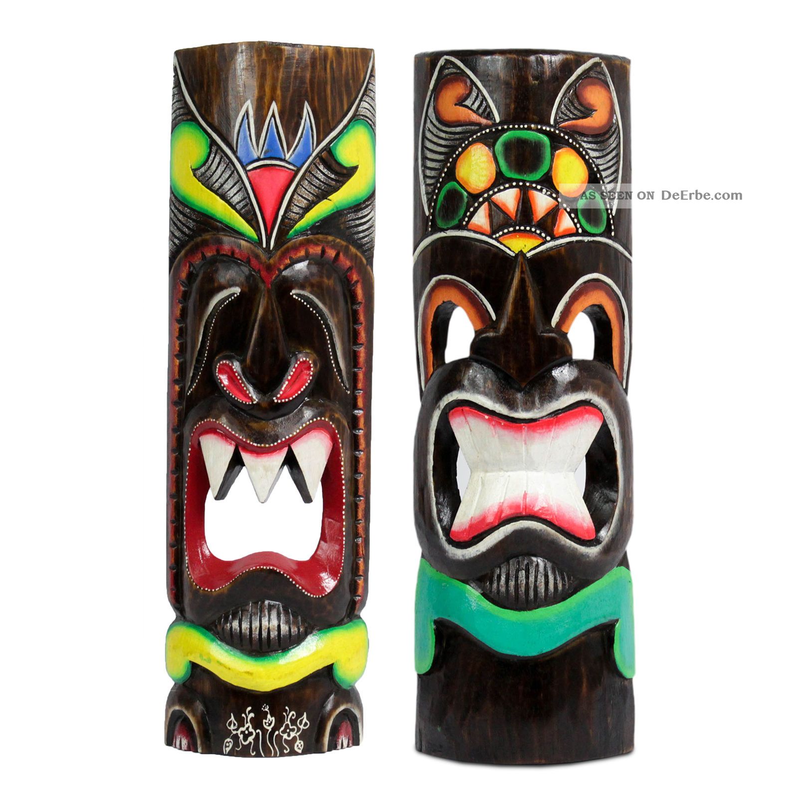 2 Hawaii Masken Aloha Tiki Wandmasken Maske 50 Cm Maskenset Südsee Style 74/80 Internationale Antiq. & Kunst Bild