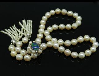 Schöne Ausgefallene Perlen Kette Mit Opal & Brillanten Aus 585er Gold - S3216 Bild