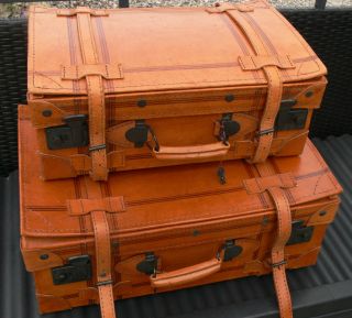 2 X Leder Koffer 2er Kofferset Für Oldtimer Vintage Koffer Papillon,  Schlüssel Bild