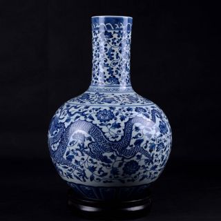 Chinesische Vase Blau - Weiß Porzellan Mingvase Drachenmotive Ginger Jar Chinavase Bild