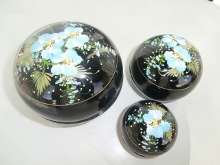Lacquerware Antik Lackdosenset Schwarz Mit Blumenmotiven Blau Handarbeit Birma Bild