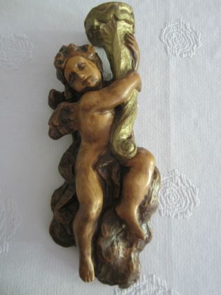 Holz Engel Handeschnitzt Von Ab.  80er Jahre Wandengel Putte Füllhorn 1563 Bild