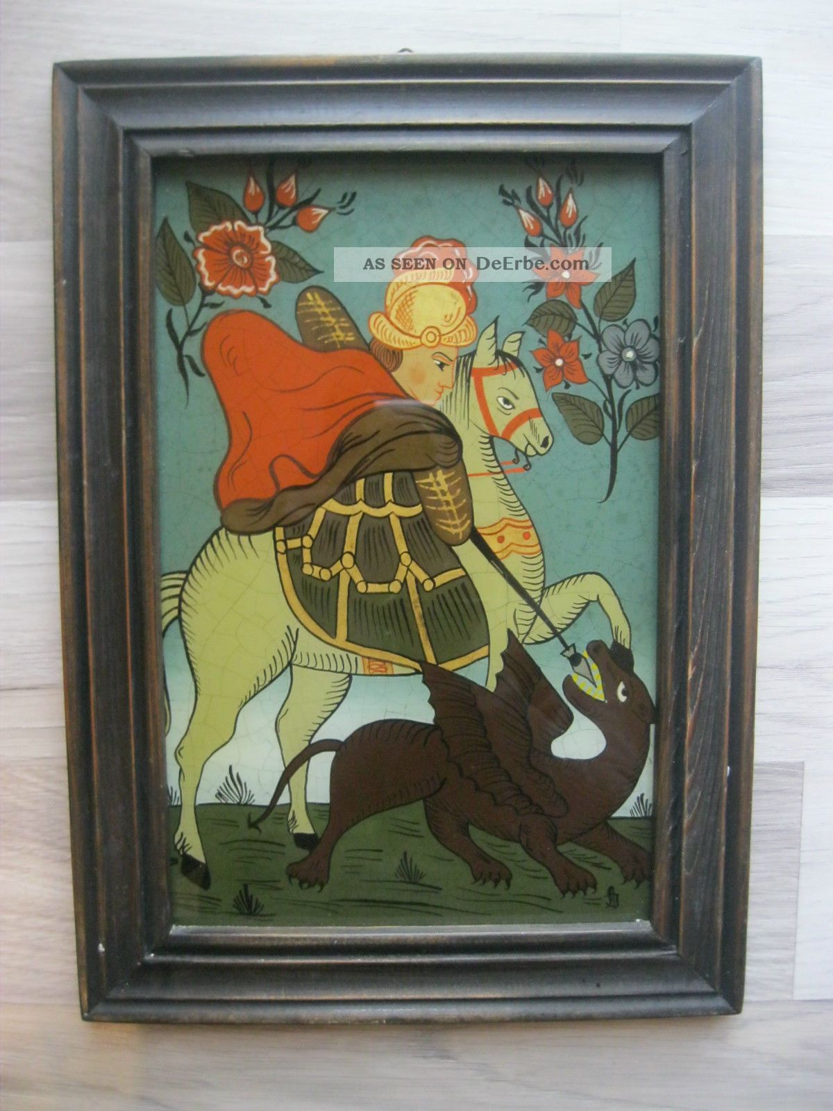 Handbemaltes Hinterglasbild Hl. Elke – Mit Blattgold & Holzrahmen, Ca. 12,5 X 16 Cm