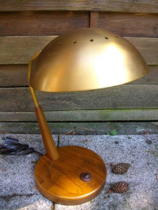 Kultige Lampe,  Tischlampe In Messing Mit Holz Bild