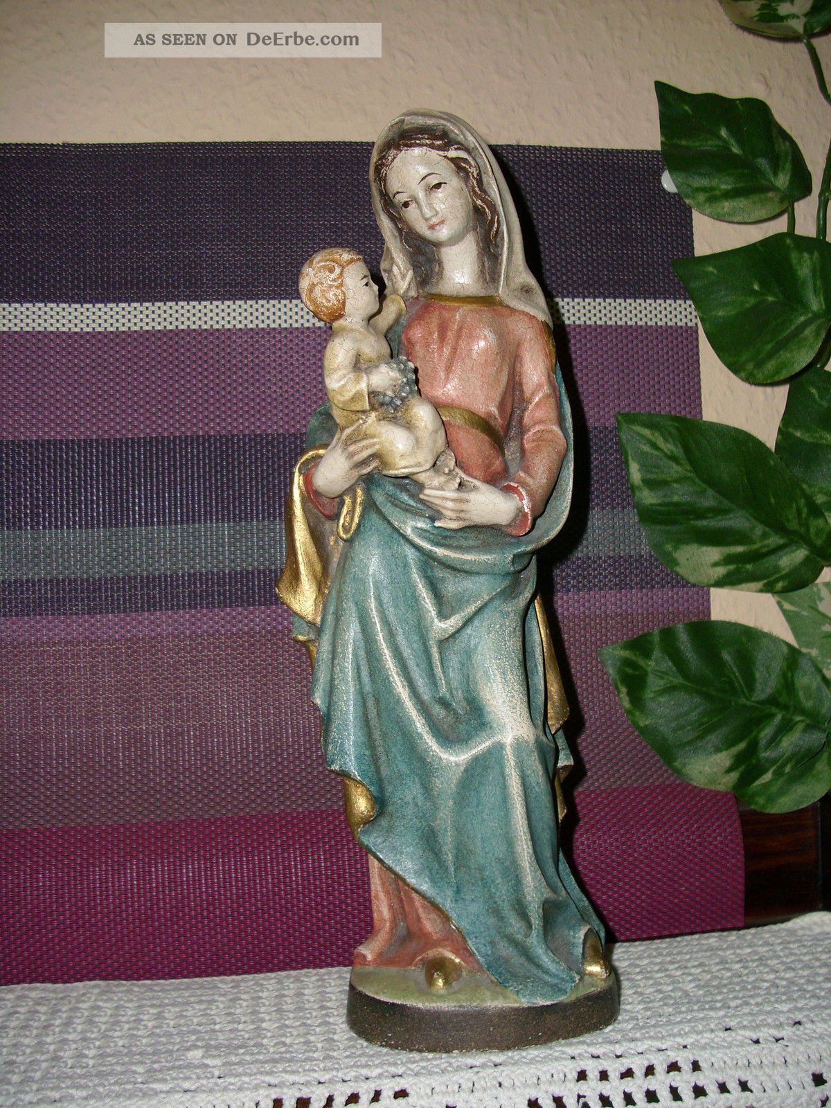 Holzfigur - Heiligenfigur - Madonna Mit Kind - Geschnitzt - Bunt - Südtirol - Deko - Holzarbeiten Bild