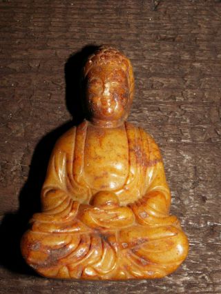 älterer Kleiner Jade Buddha Meditierende Amitabha Figur Glücksbringer Gesundheit Bild