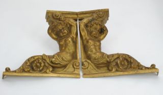 2 Antike Bronze Engel Putto Putti Beschläge Ornamente Konsolen Um 1880 Angel Bild