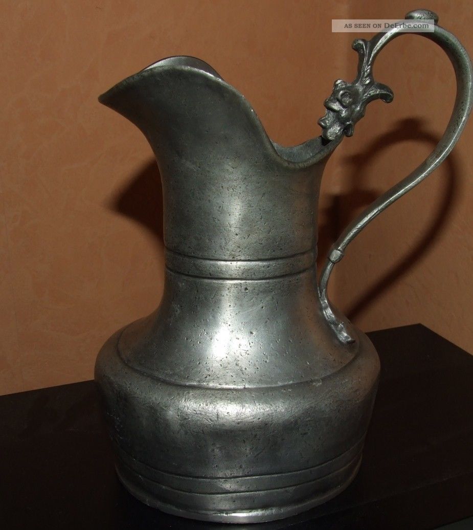 Antik Großer Zinn Krug Boden Punzen Mit Innen Bodenrose Mobiliar vor 1900 Bild