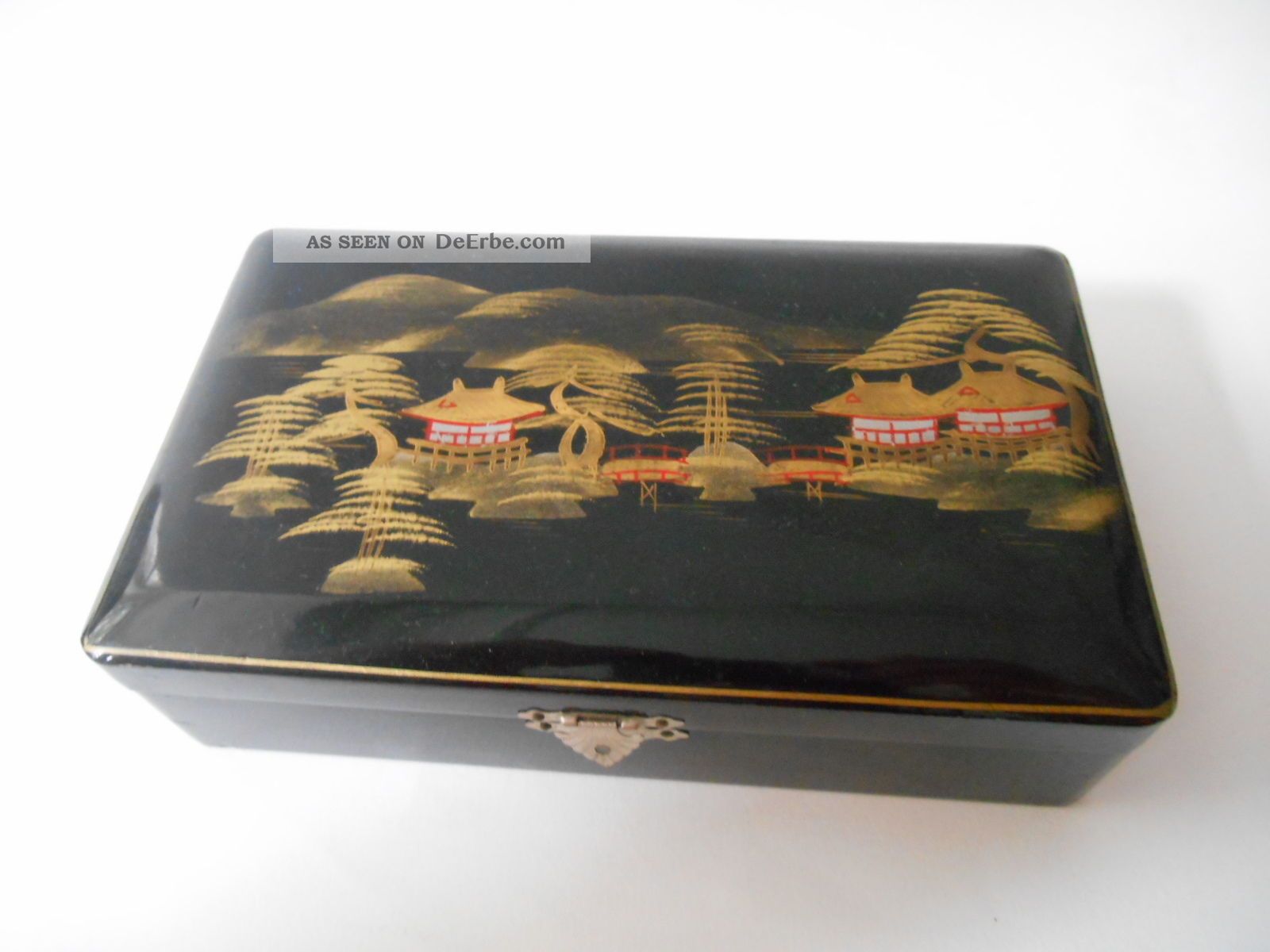 Lackmalerei Lackdose Dose Schachtel Deckeldose Japanisch Mit Goldmalerei Asiatika: Japan Bild