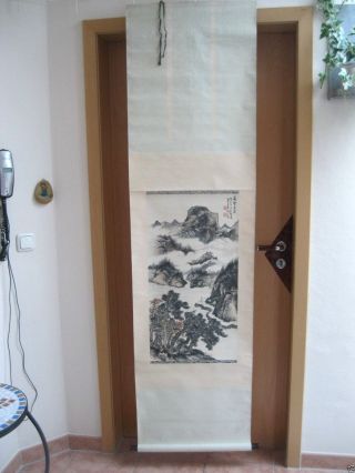 Altes Großes Japanisches Rollbild Kakejiku,  Handgemalt Bild