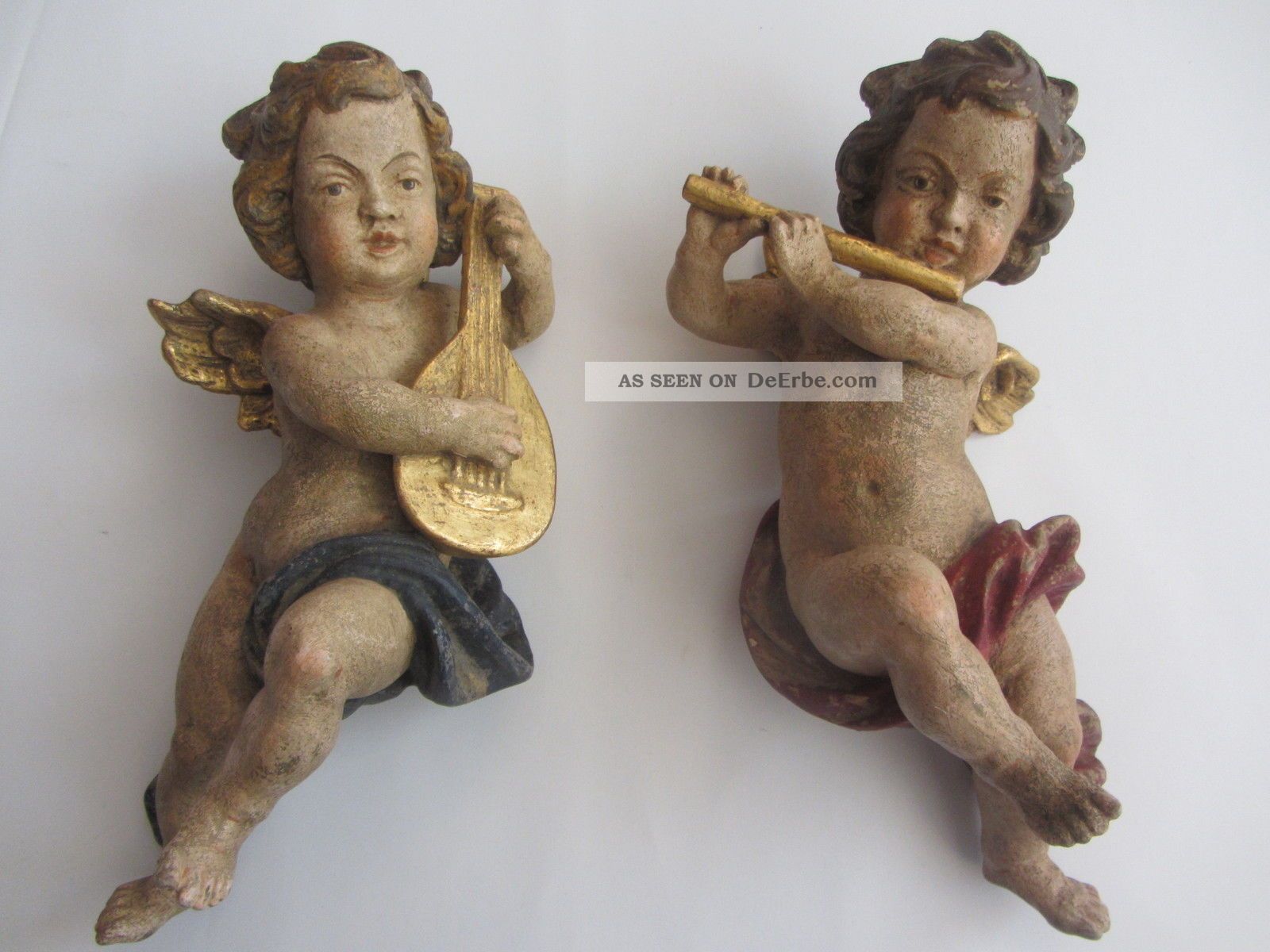 Alte Große Holzfiguren Engel Putte 39 Cm.  18 Jh.  Antik Skulpturen & Kruzifixe Bild