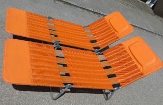 2 Stück Liege Liegestuhl Sonnenliege Klappliege Orange 70er Jahre Vintage Bild