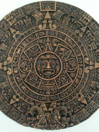Rot Braun Großer Azteken Kalender Wandrelief Wandbild Steinguss Beton Bild