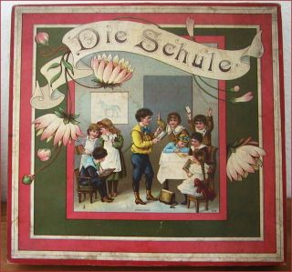 Antikes Kinderspiel „schule“ Im Karton,  Mit Tafel,  Atlas Etc. Bild