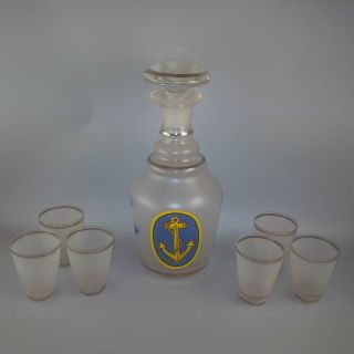 Maritime Alte Glas - Karaffe Nautika Gläser Satiniert Anker - Medaillon Silber - Dekor Bild