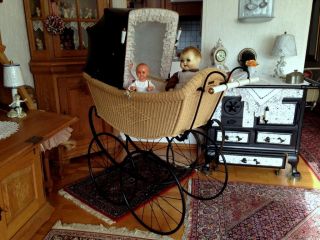 Rarität Alter Traumschöner Korb Kinderwagen Von Naether Um 1900 Puppenwagen Bild
