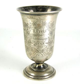 Alter Becher Pokal Aus 800er Silber Graviert 1.  Preis Der Schiessriege 1888 Bild