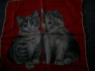 Katzen - Taschentuch Rot - Grau Gebr.  Topzustand Bild