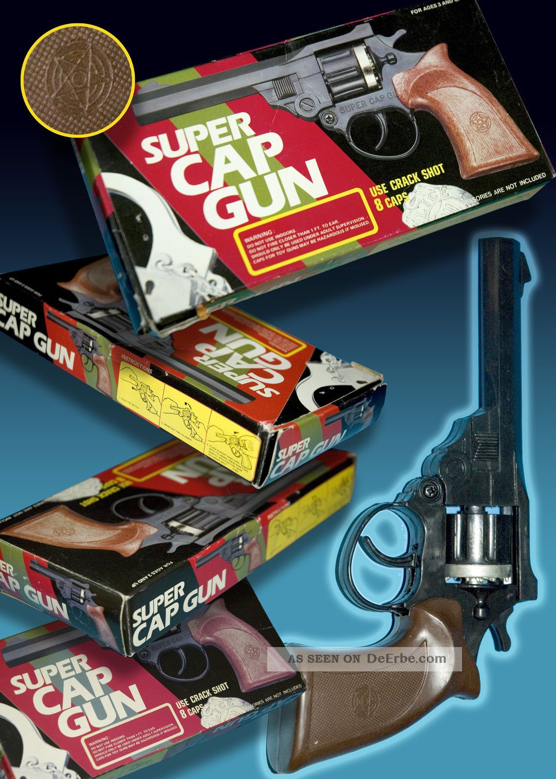 Alter Spielzeug Revolver Pistole Cap Gun Ovp Box 80er Amorces Agent Antikspielzeug Bild