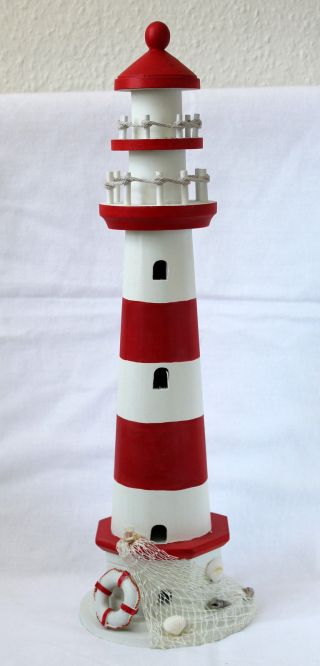 Leuchtturm Holz 55cm Zur Dekoration Maritim Geschmückt Lighthouse Bild
