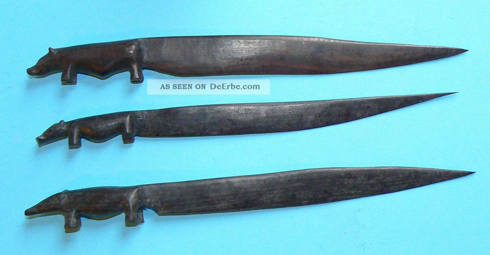 3 Brieföffner Aus Ebenholz - Motiv - Flußpferd,  Makonde,  Tansania,  Massiv Handarbeit Entstehungszeit nach 1945 Bild