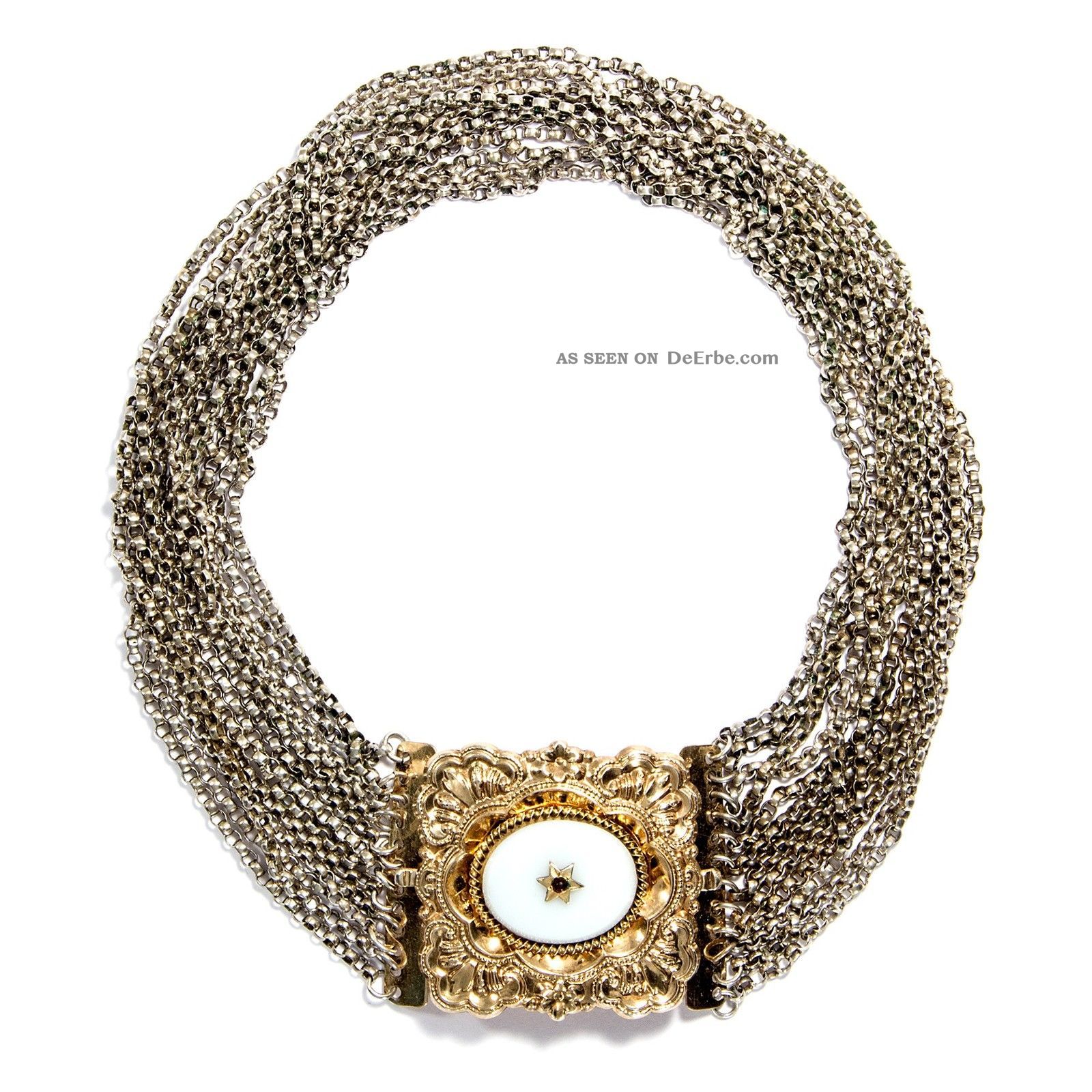Antike Kropfkette Mit Granat & Achat Gold A.  Silber Tracht Kette Trachtenschmuck Ketten Bild