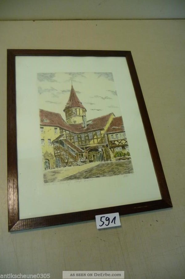 0591.  Alter Rahmen Mit Bild Stich Der Stadt Roth Rahmen Bild