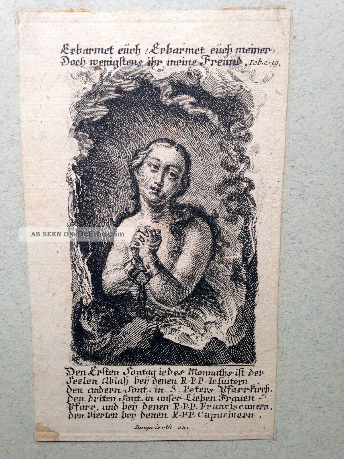 Gnadenbild,  Kupferstich,  Ablass Barock,  Heiligenbild,  Jungwierth,  Ca 1760 Rel. Andenken & Mitbringsel Bild