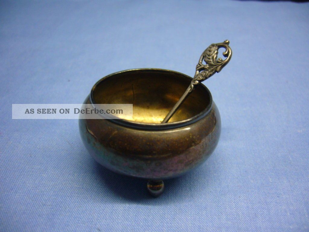 Alter Kleiner Gewürzbehälter Salz Oder Pfeffer Sterling Silber Mit Löffel Objekte vor 1945 Bild