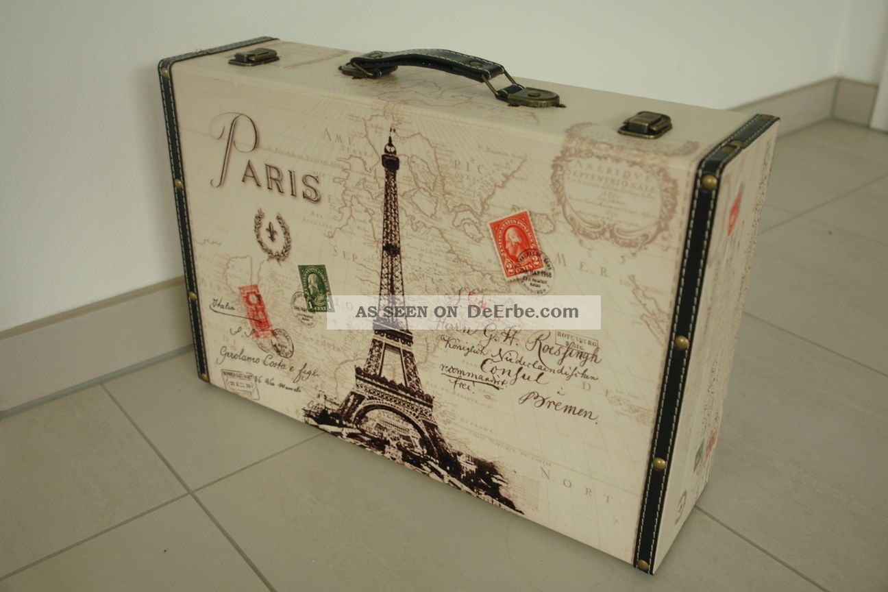 Koffer Holz Leder Bedruckt Reise Deko Paris Design Antike Originale vor 1945 Bild