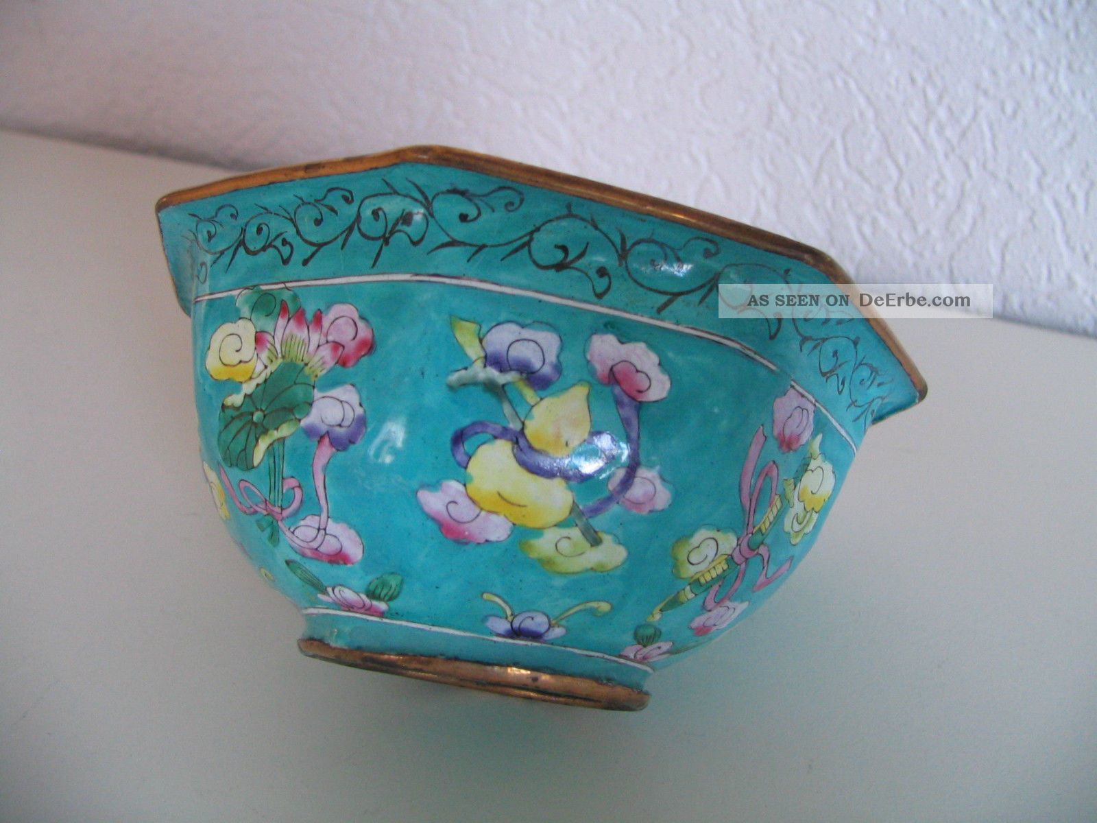 Cloisonne Schale Schüssel China Emaille Malerei Messing Handarbeit 13x5,  5cm Entstehungszeit nach 1945 Bild