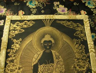 Masterpiece Thangka Sakyamuni Buddha Nepal In Brokat Riesig: 89x64 Cm Bild