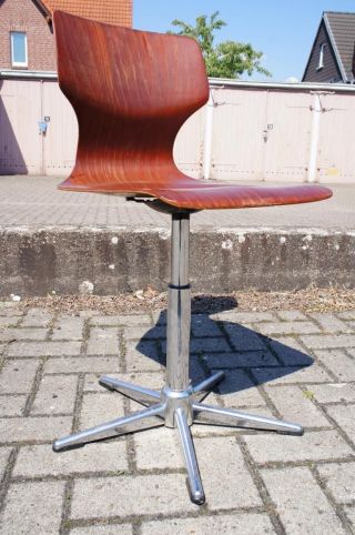 1x Flötotto Drehstuhl Bürostuhl Stuhl Pagholz Chrom 60s 70s Höhenverstellbar Bild